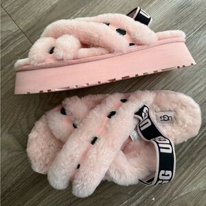 UGG Women's Pink Fluffy Platform Sandals